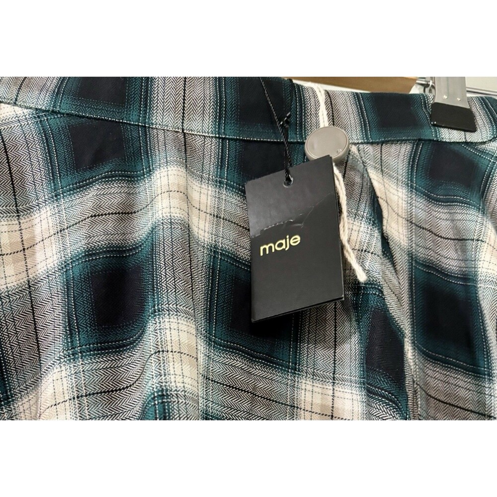 Maje Green White Checked Tartan Cotton Midi Skirt Women’s Size 36 Small NWT - Picture 4 of 8